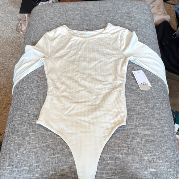 BP Cream Long Sleeve Bodysuit with Textured Fabric - Picture 1 of 9